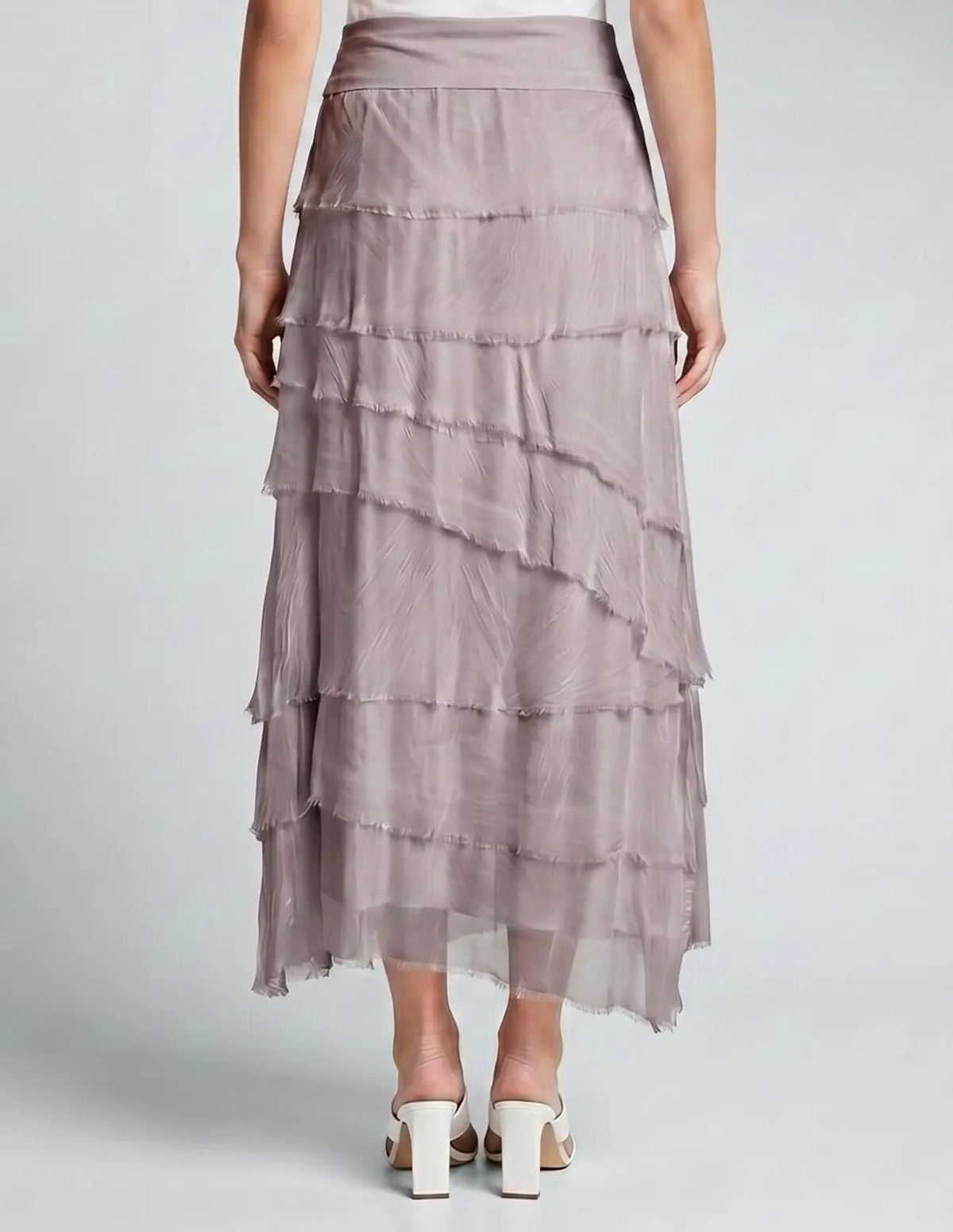 Italian Silk Ruffle Skirt (Taupe)