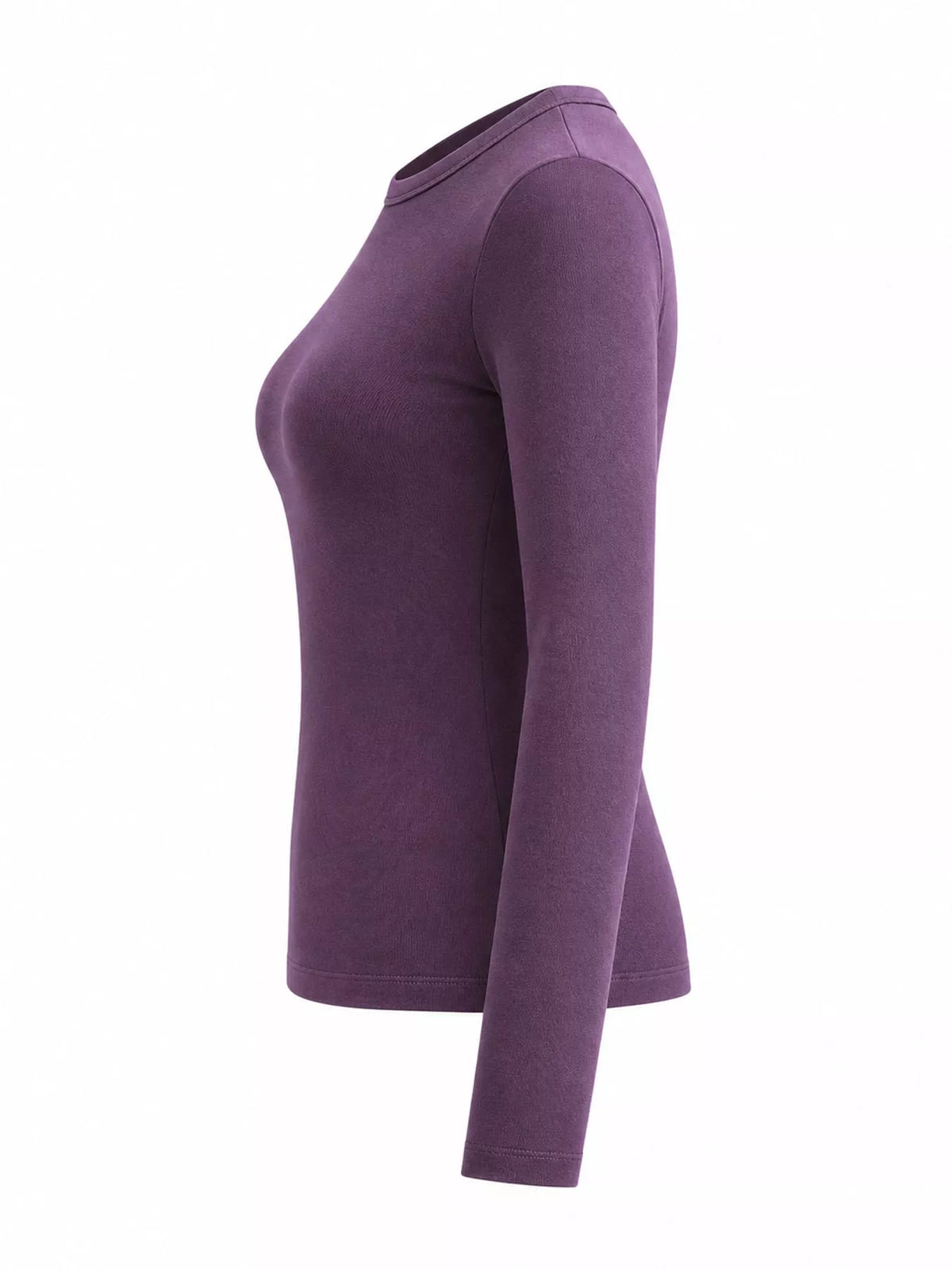 Purple slim-fit long sleeve crew neck T-shirt, side view, plus size