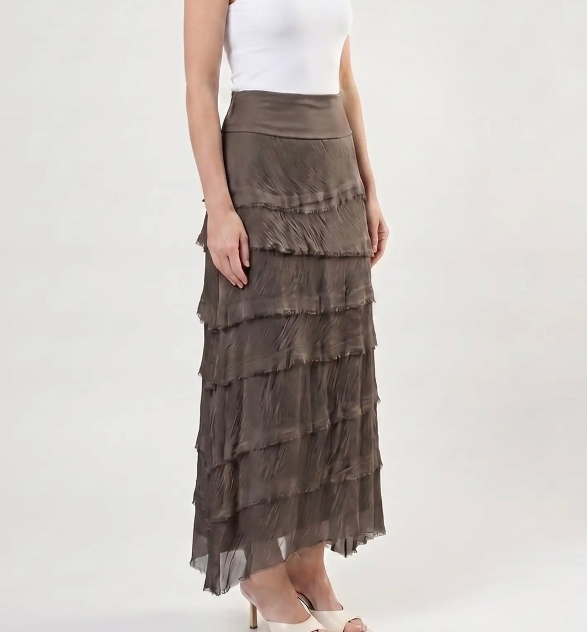 Italian Silk Ruffle Skirt (Dark Taupe)