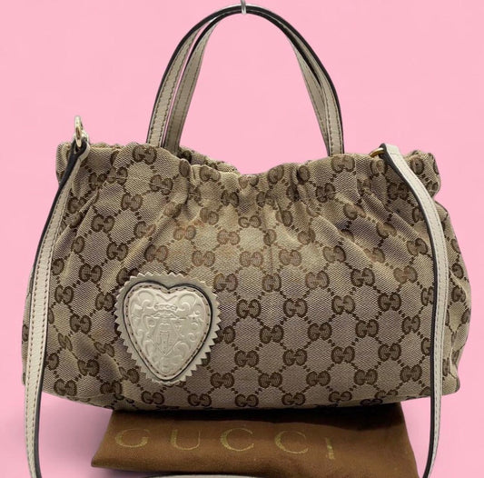 GUCCI Heart Crest GG Canvas Leather 2way Bag