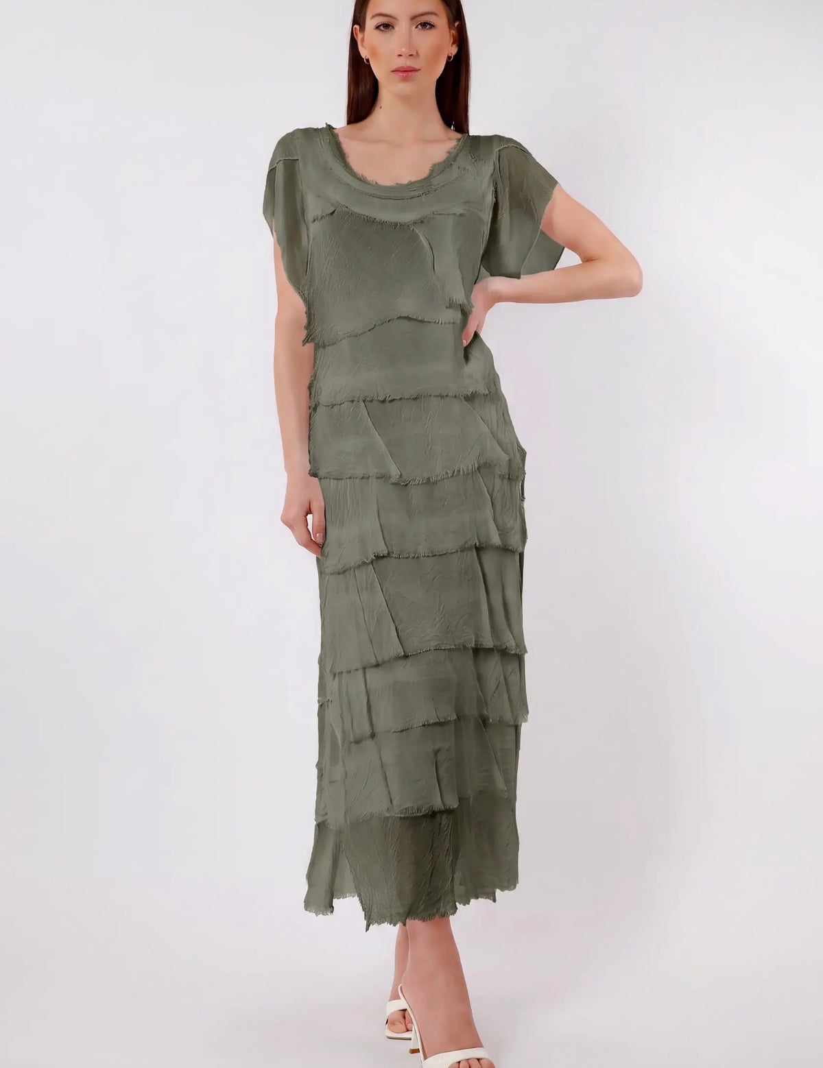 Italian Silk Miriam Short Sleeve Ruffle Dress