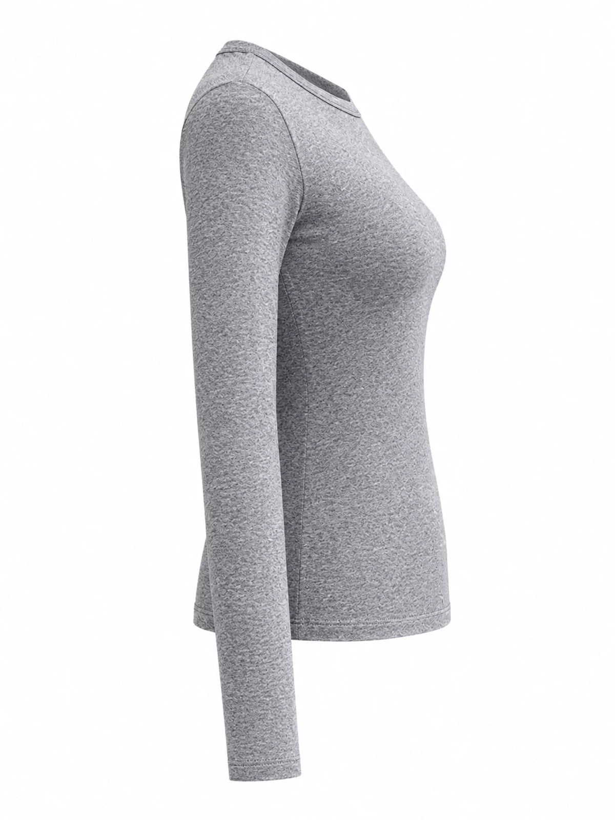 Dark heather gray long-sleeve crew neck T-shirt, slim fit, side view