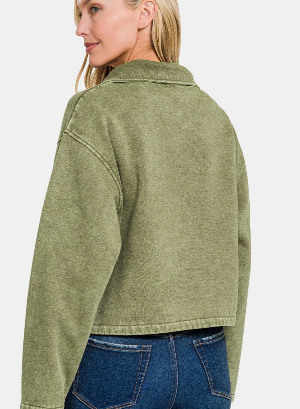 Zenana Acid Wash Fleece Half Snap Sweatshirt with Pocket