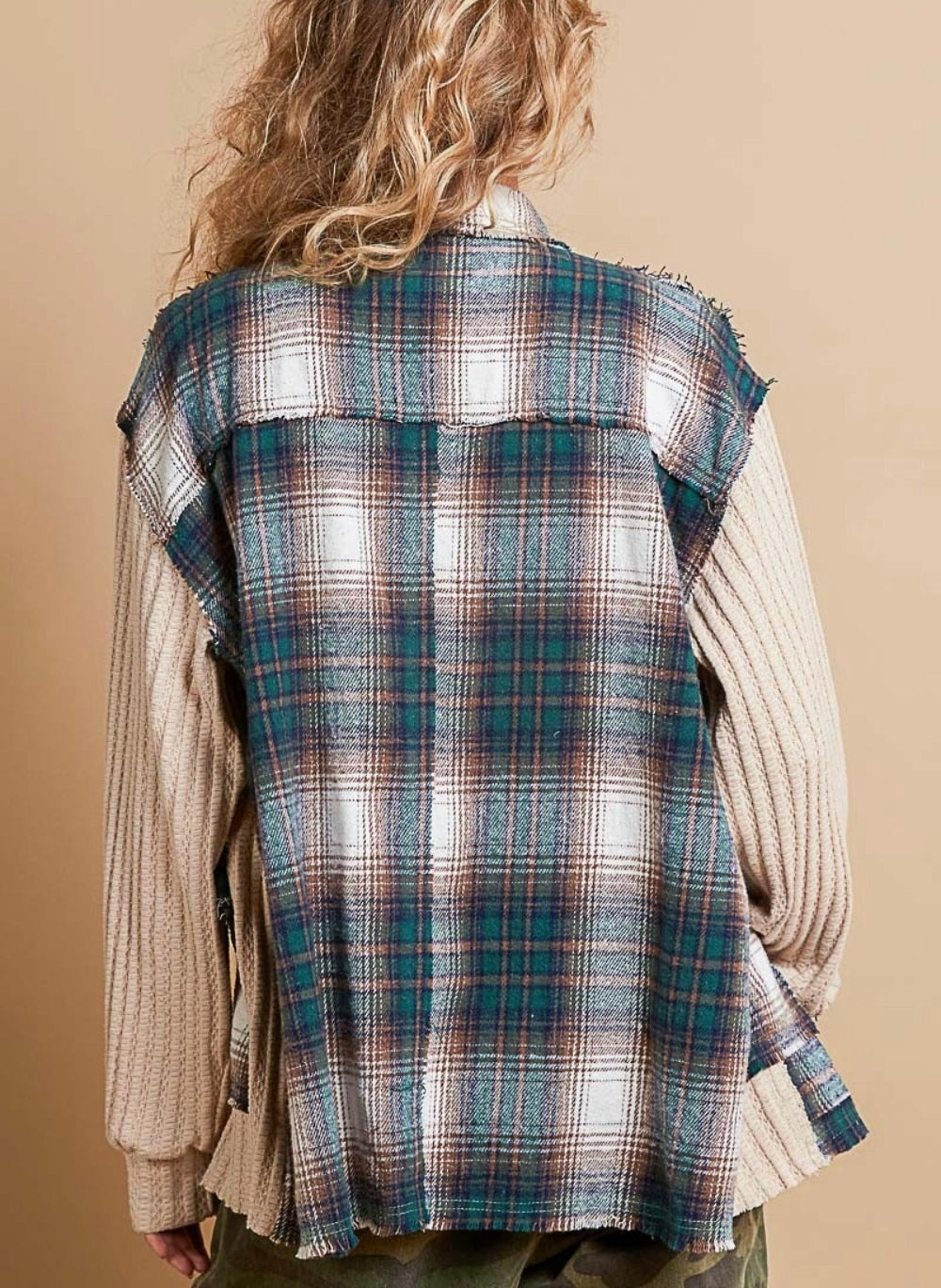 POL Plaid Contrast Button Down Shacket