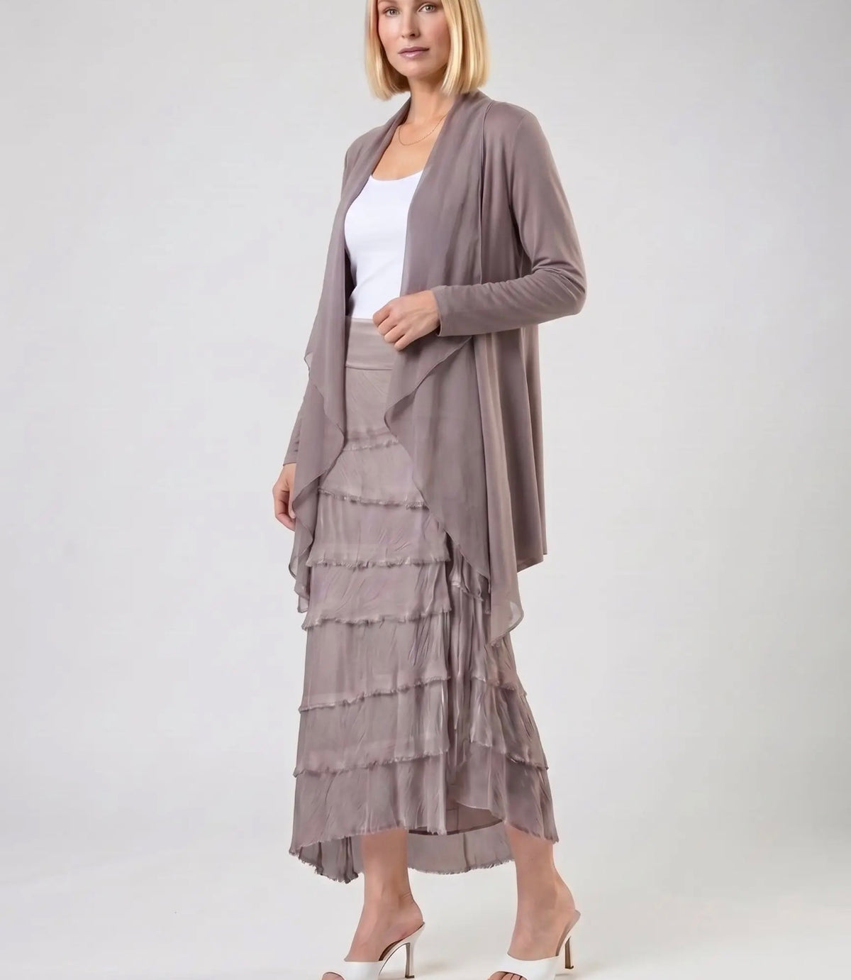 Italian Silk Ruffle Skirt (Taupe)