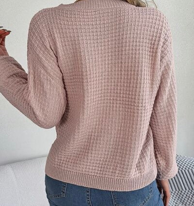 Cable-Knit Round Neck Long Sleeve Sweater