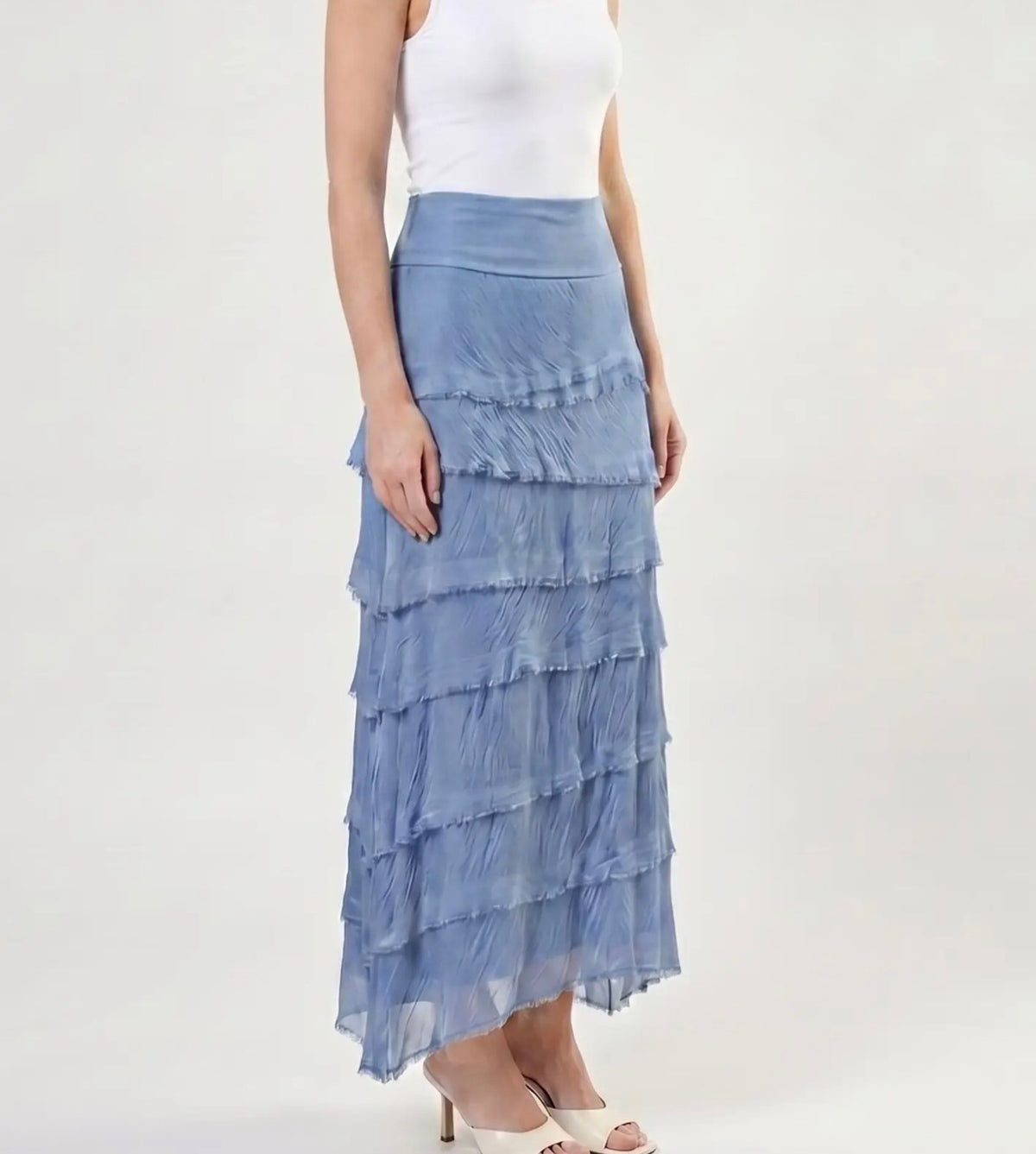 Italian Silk Ruffle Skirt (Jean Color)