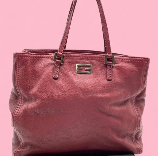 Authentic Fendi FF Logo Soft Leather Red Handbag