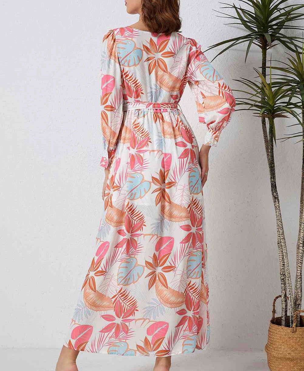 Printed Tie Waist Maxi Dress