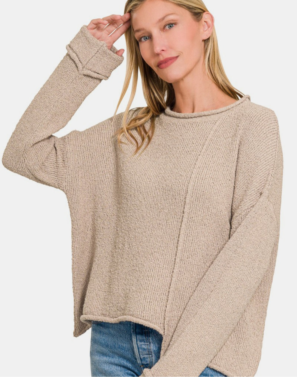 Zenana Asymmetric Hem Drop Shoulder Sweater