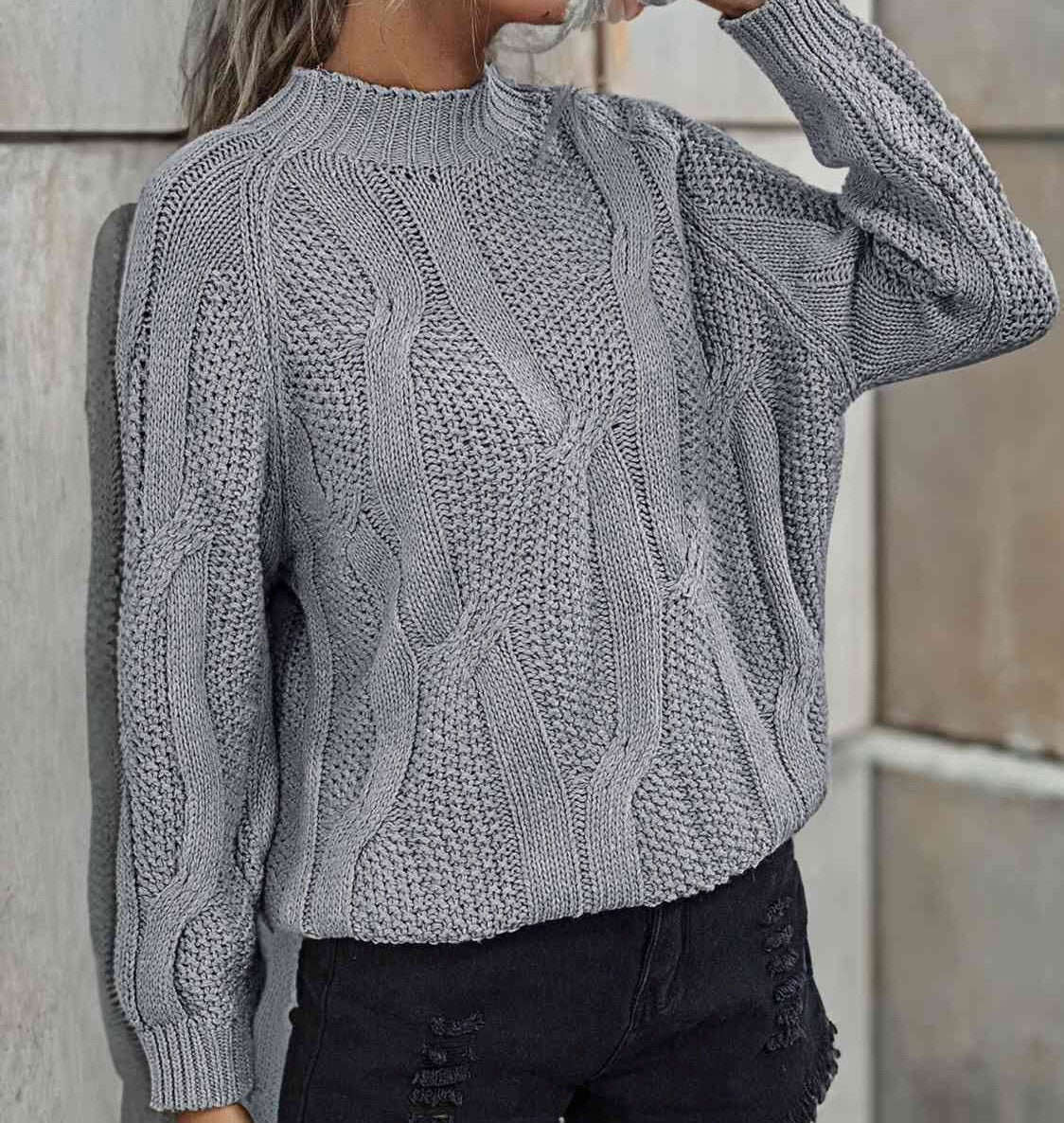 Rib-Knit Mock Neck Sweater