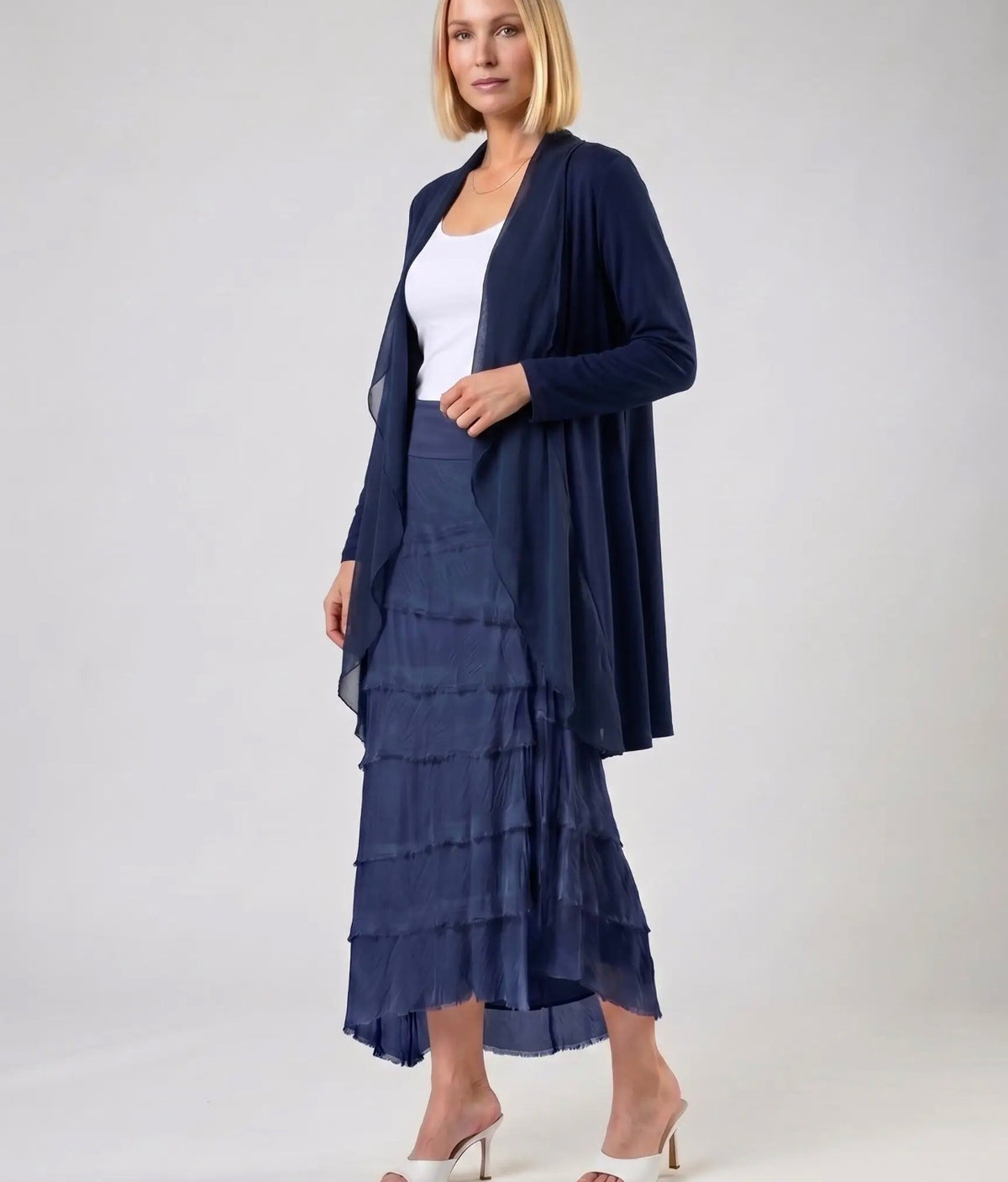 Silk Ruffle Skirt (Navy)