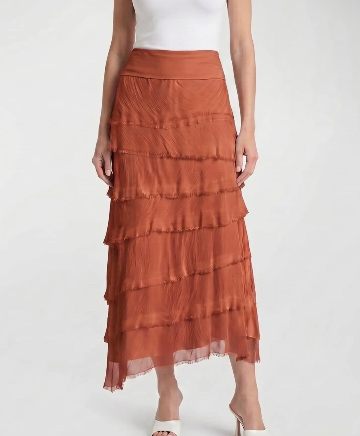 Italian Silk Ruffle Skirt (Rust)