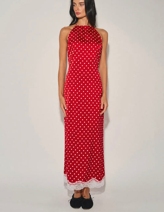 Woven Polka Dot Lace-Trimed
Maxi