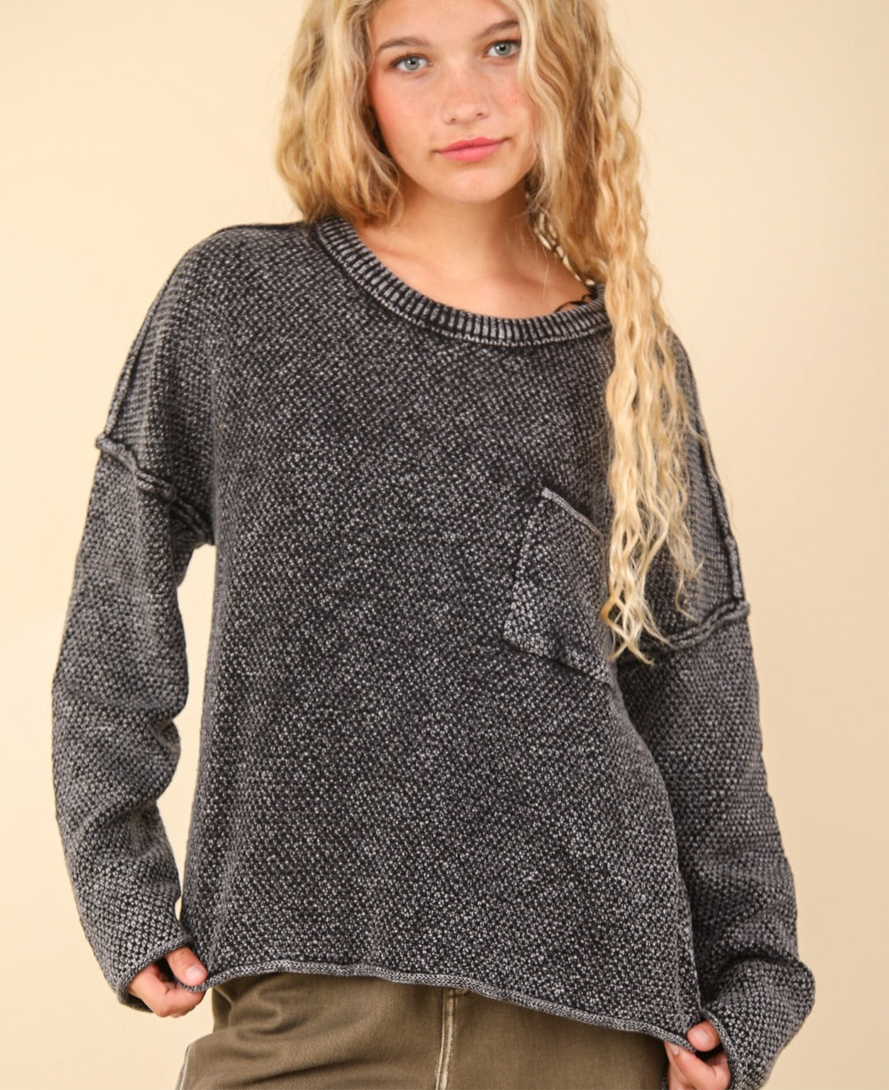 VERY J Mineral Washed Exposed Seam Sweater