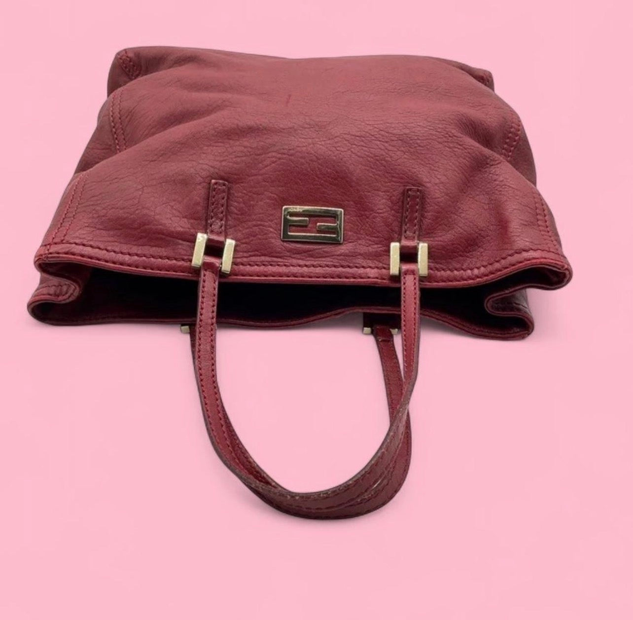 Authentic Fendi FF Logo Soft Leather Red Handbag
