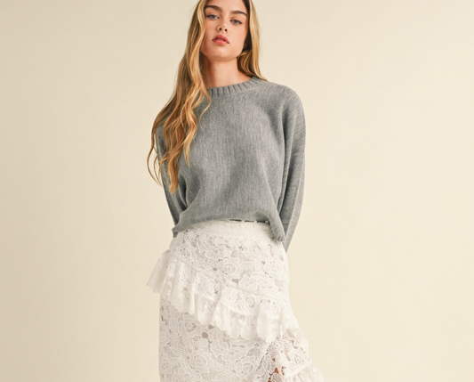 Mable Round Neck Dolman Sleeve Cropped Sweater