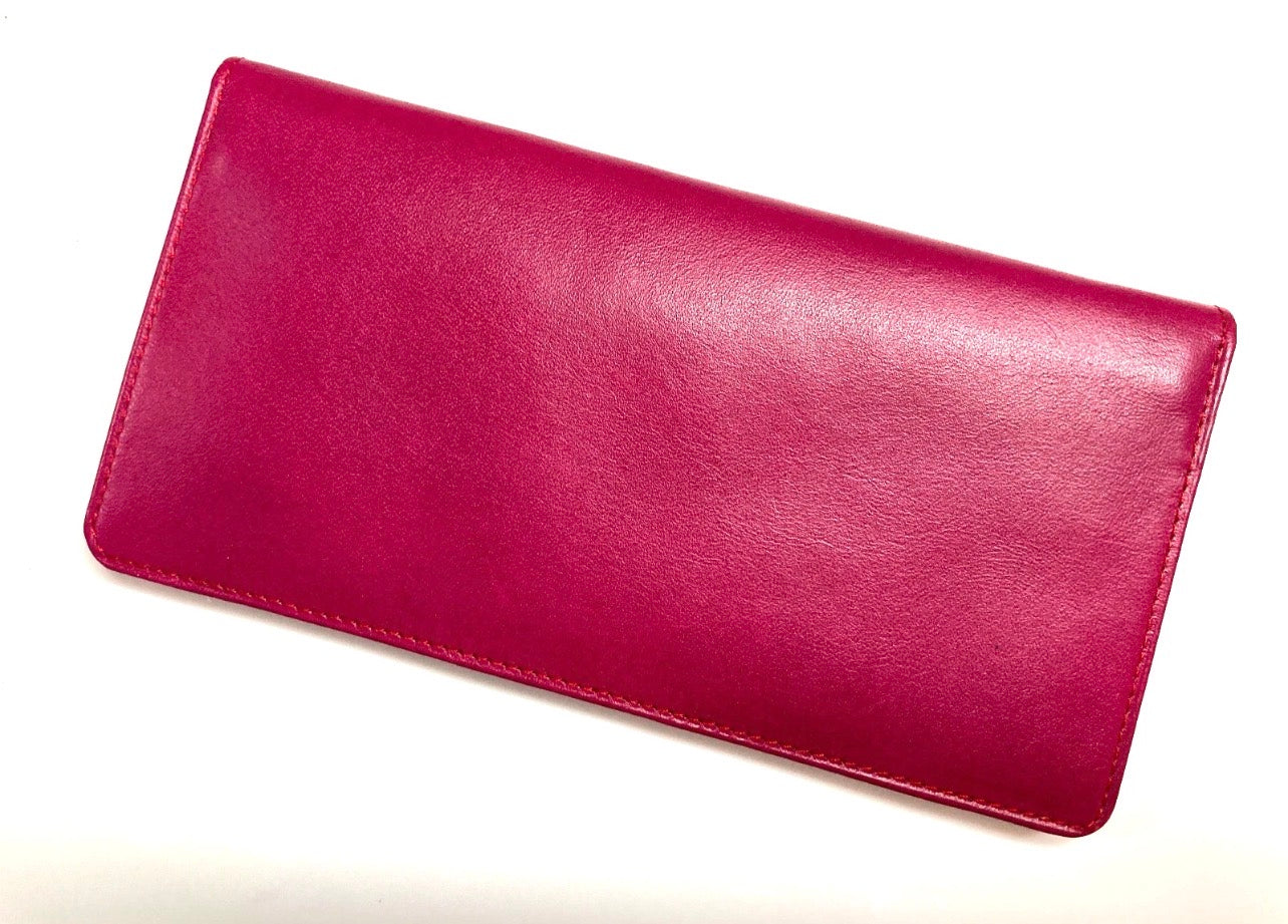 CARTIER VINTAGE MUST CC EMBOSSED LEATHER LONG WALLET BIFOLD FRANCE FUCHSIA PINK