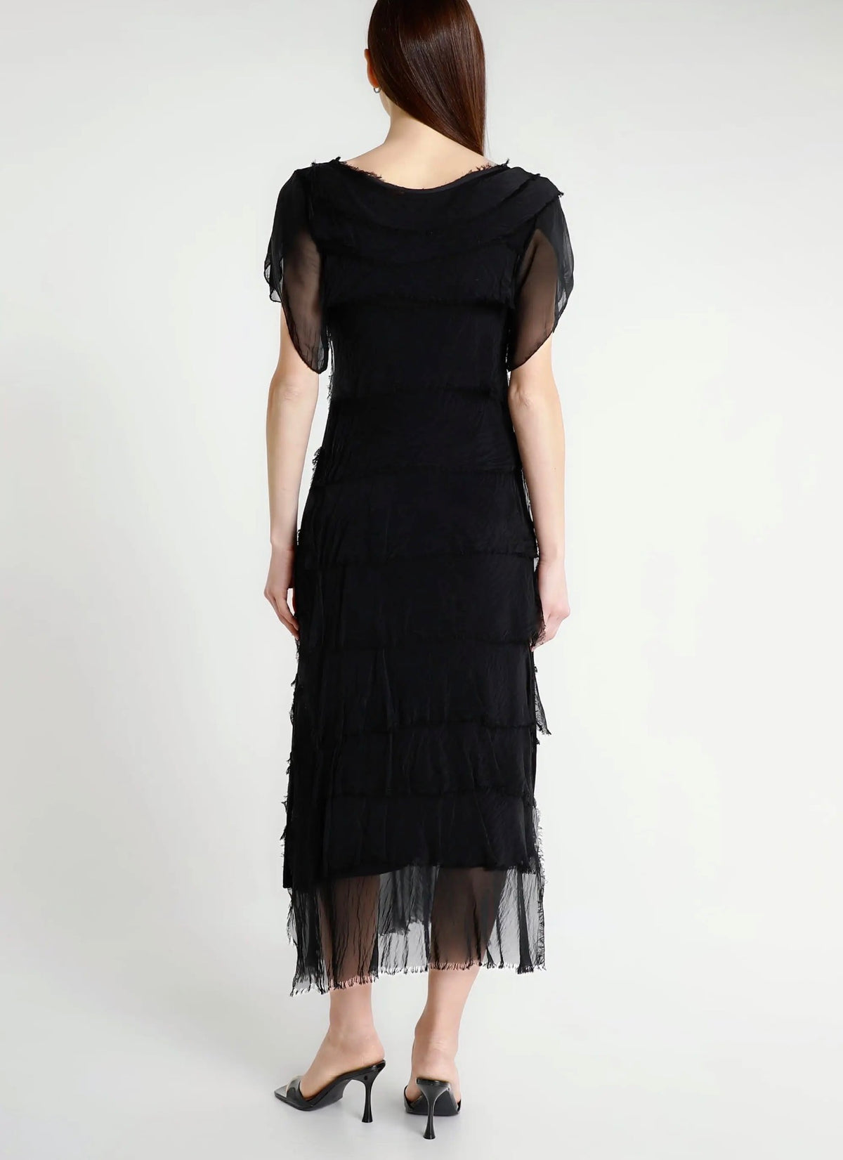 Italian Silk Miriam Short Sleeve Ruffle Dress