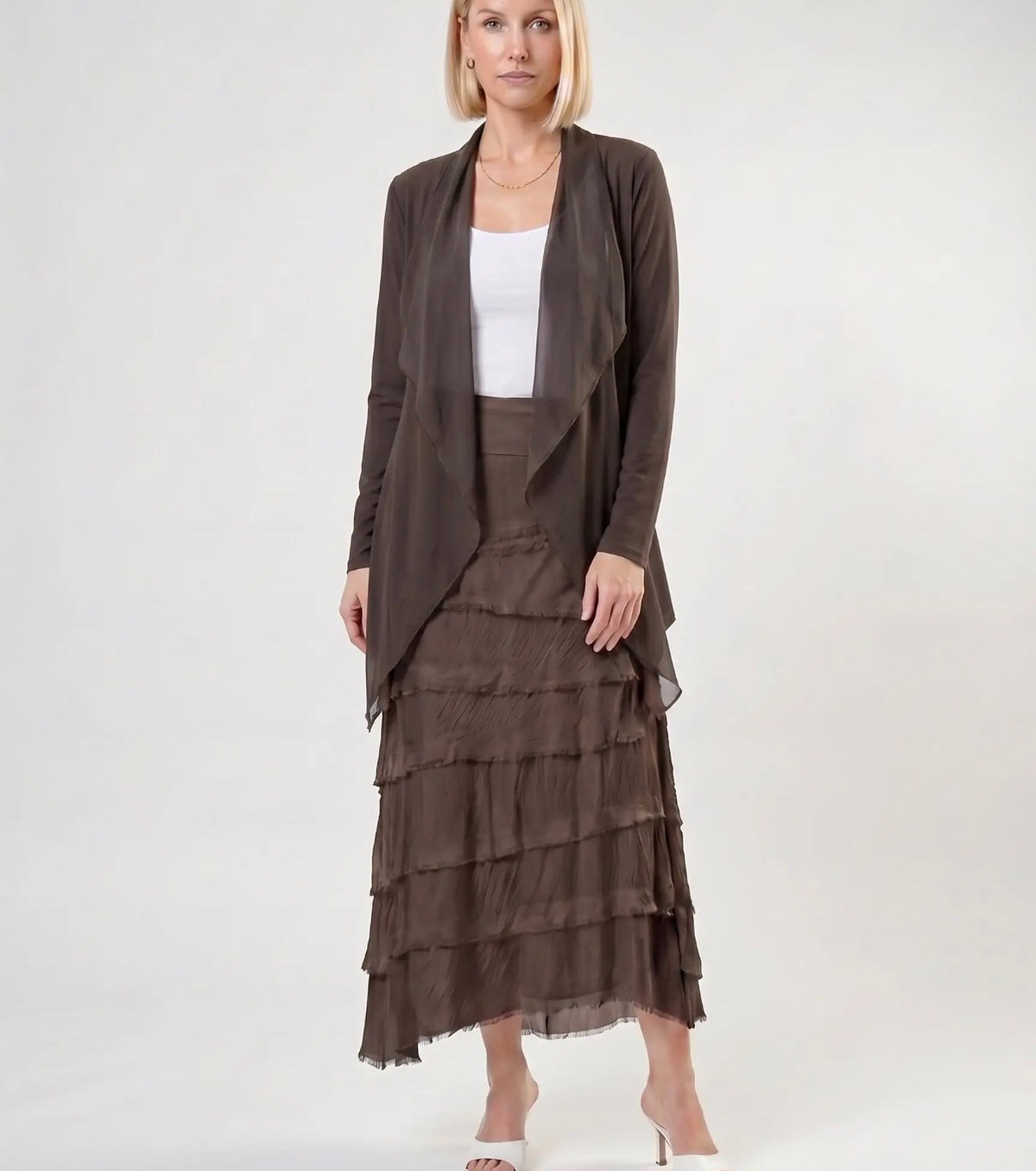 Italian Silk Ruffle Skirt (Espresso)