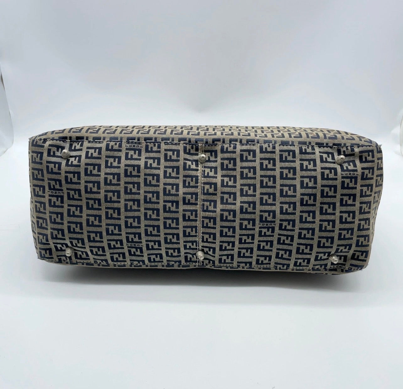 Fendi Zucca Pattern Canvas FF metal Navy Blue Tote Bag
