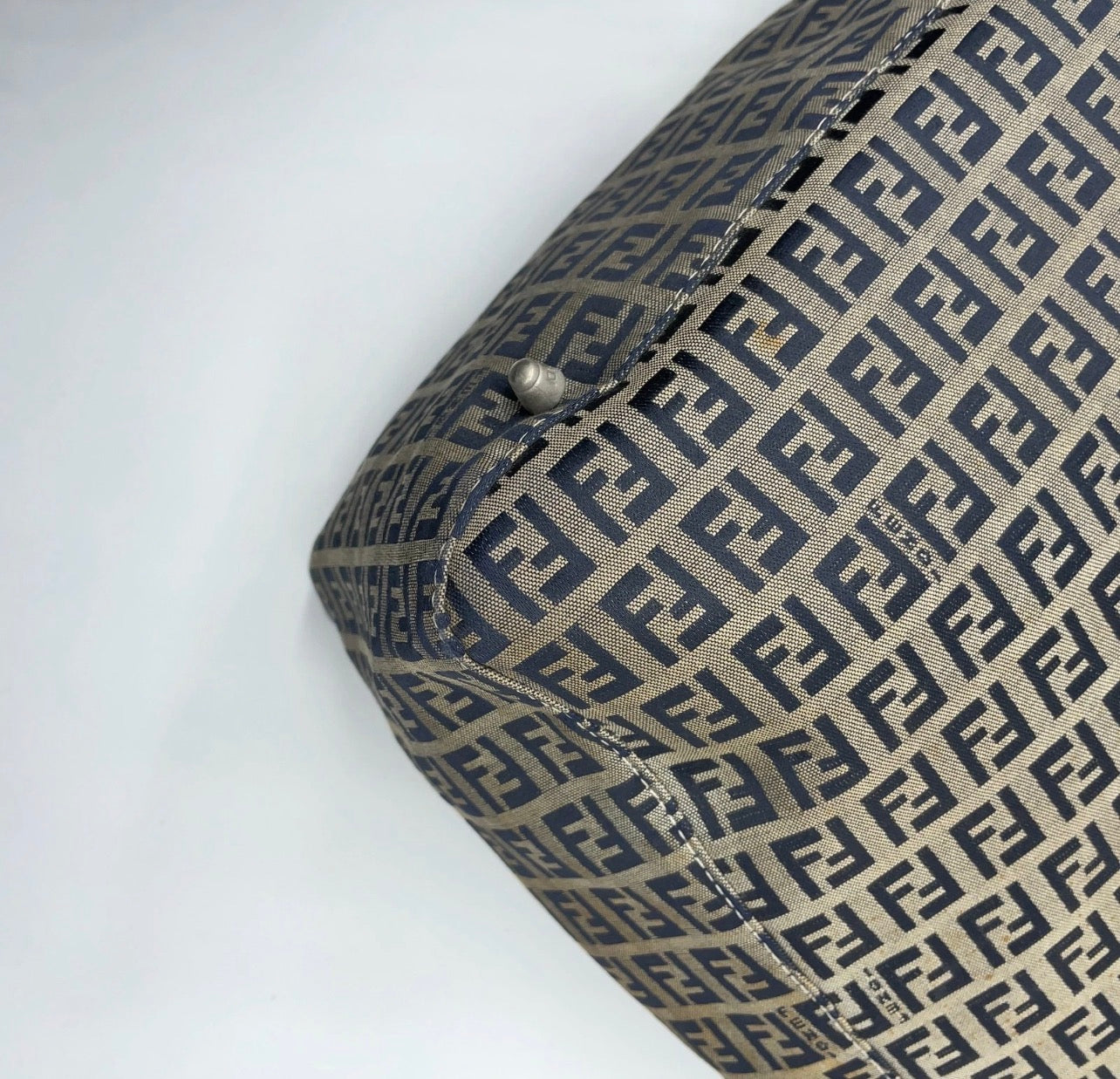Fendi Zucca Pattern Canvas FF metal Navy Blue Tote Bag