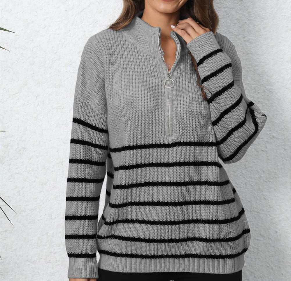 Mock Neck Long Sleeve Zip-Up Sweater