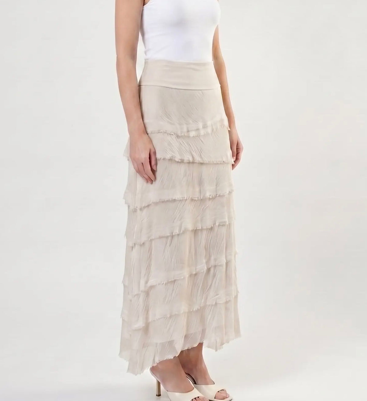 Italian Silk Ruffle Skirt (Beige)