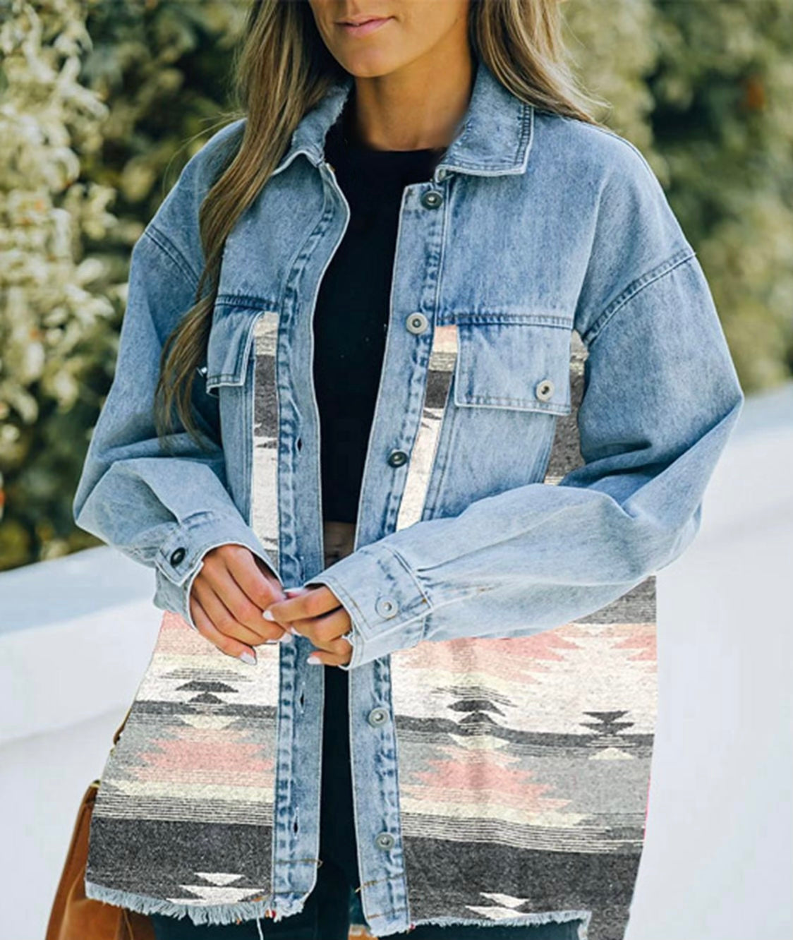 Collared Neck Dropped Shoulder Denim Jacket