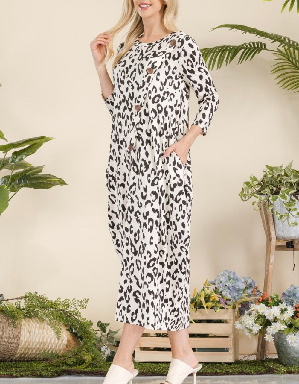 Celeste Full Size Leopard Contrast Dress with Pockets