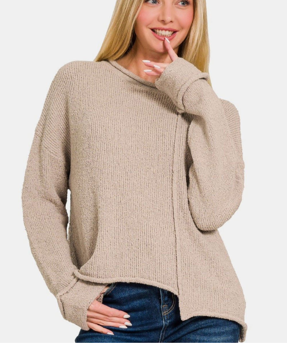 Zenana Asymmetric Hem Drop Shoulder Sweater