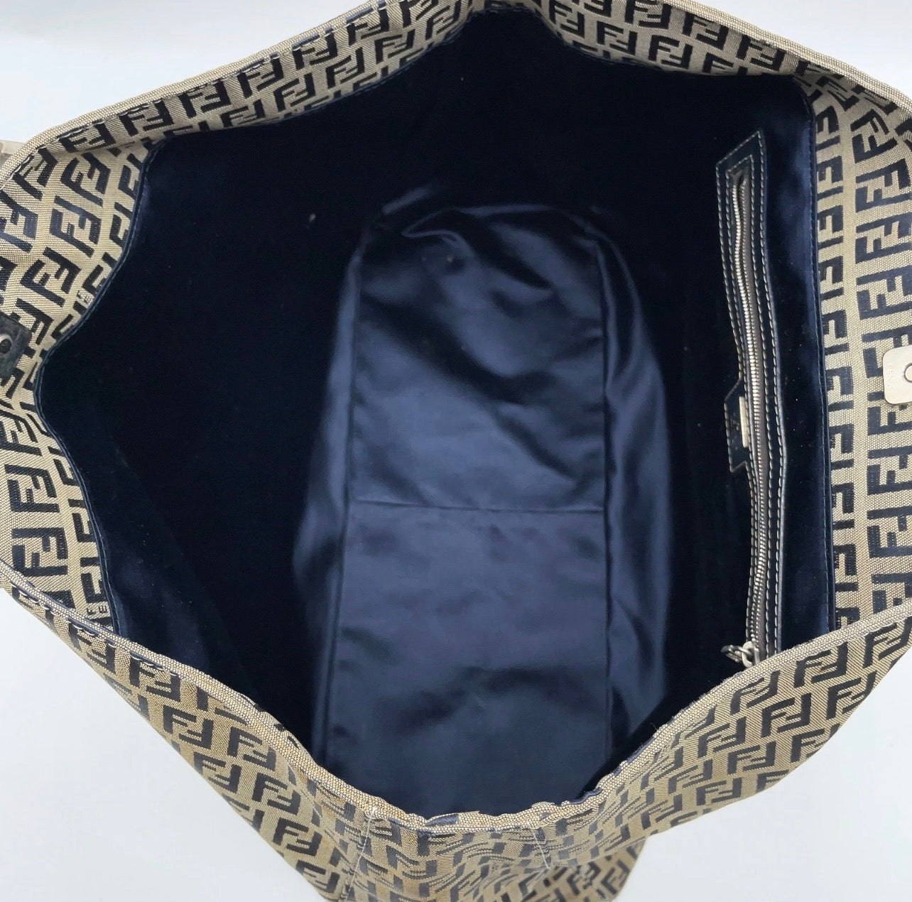 Fendi Zucca Pattern Canvas FF metal Navy Blue Tote Bag