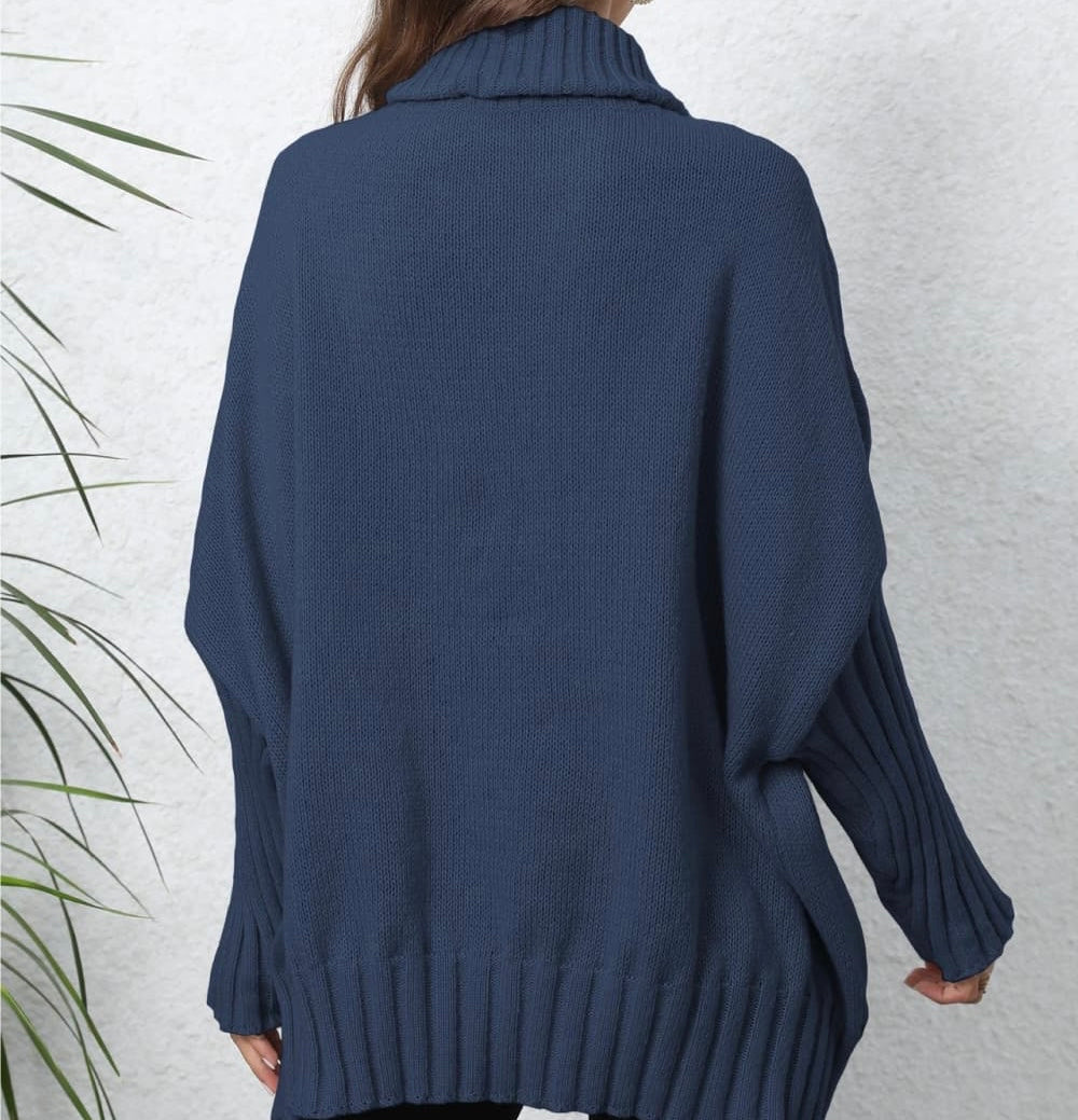 Turtle Neck Long Sleeve Ribbed Sweater