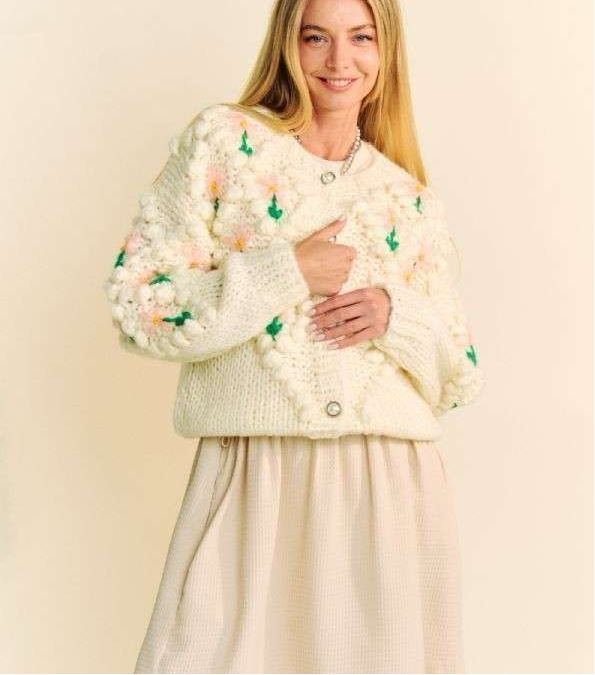 Davi & Dani Floral Pattern Button Down Cardigan