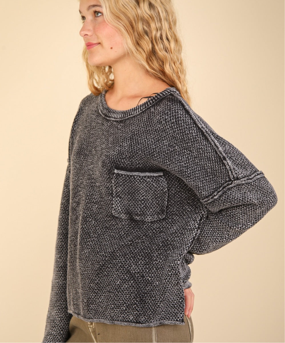 VERY J Mineral Washed Exposed Seam Sweater