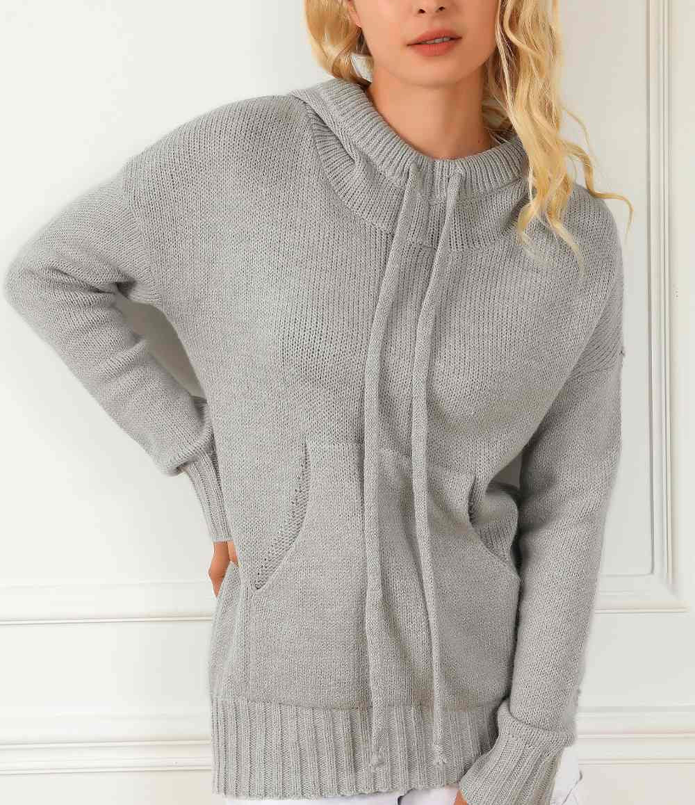 Drawstring Hooded Sweater with Pocket