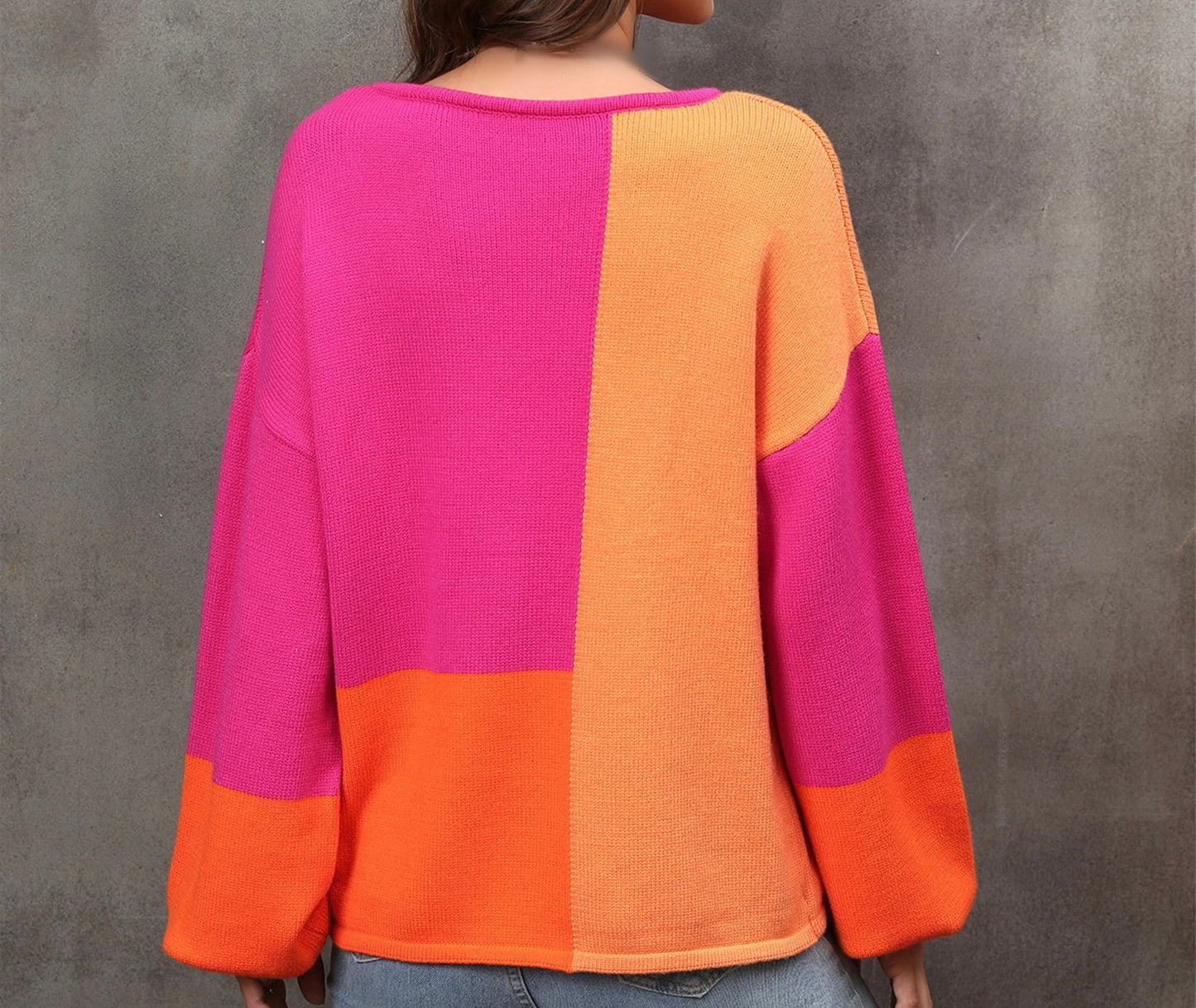 Color Block Round Neck Dropped Shoulder Sweater