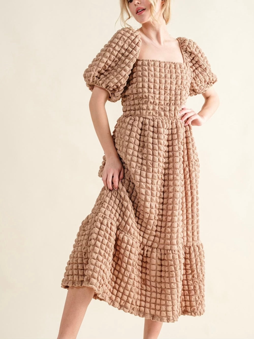 And The Why Full Size Square Neck Puff Sleeve Dress