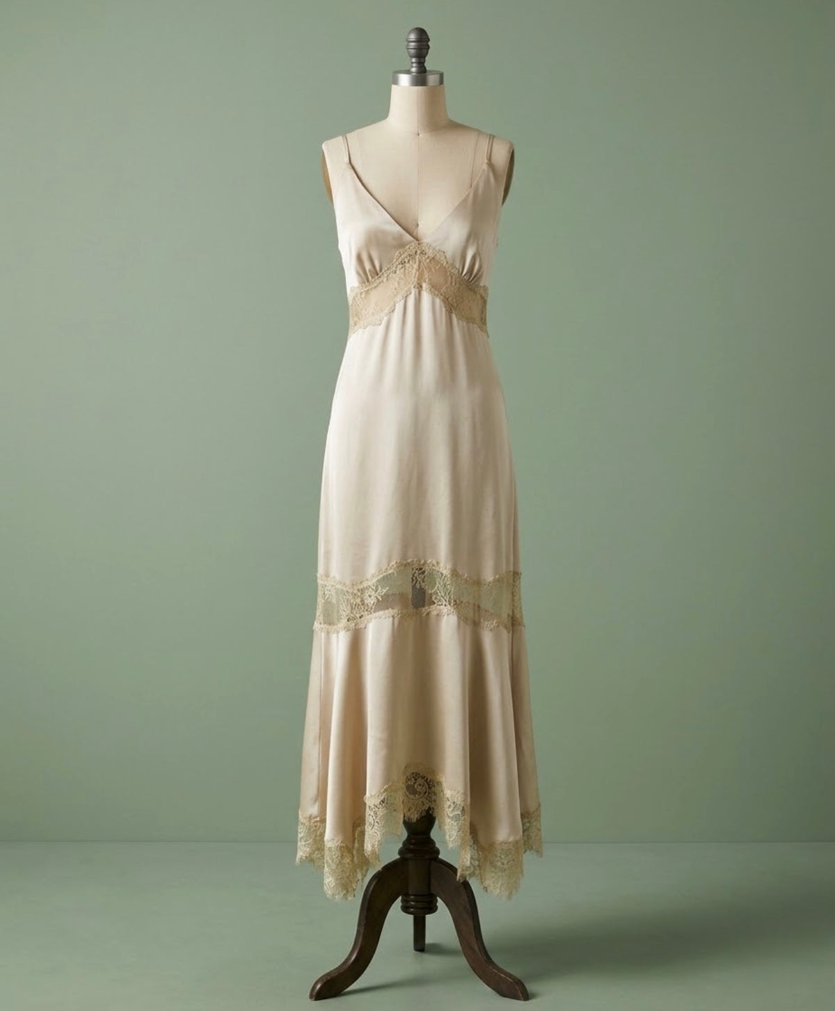 Woven Satin Lace Trim Maxi Dress