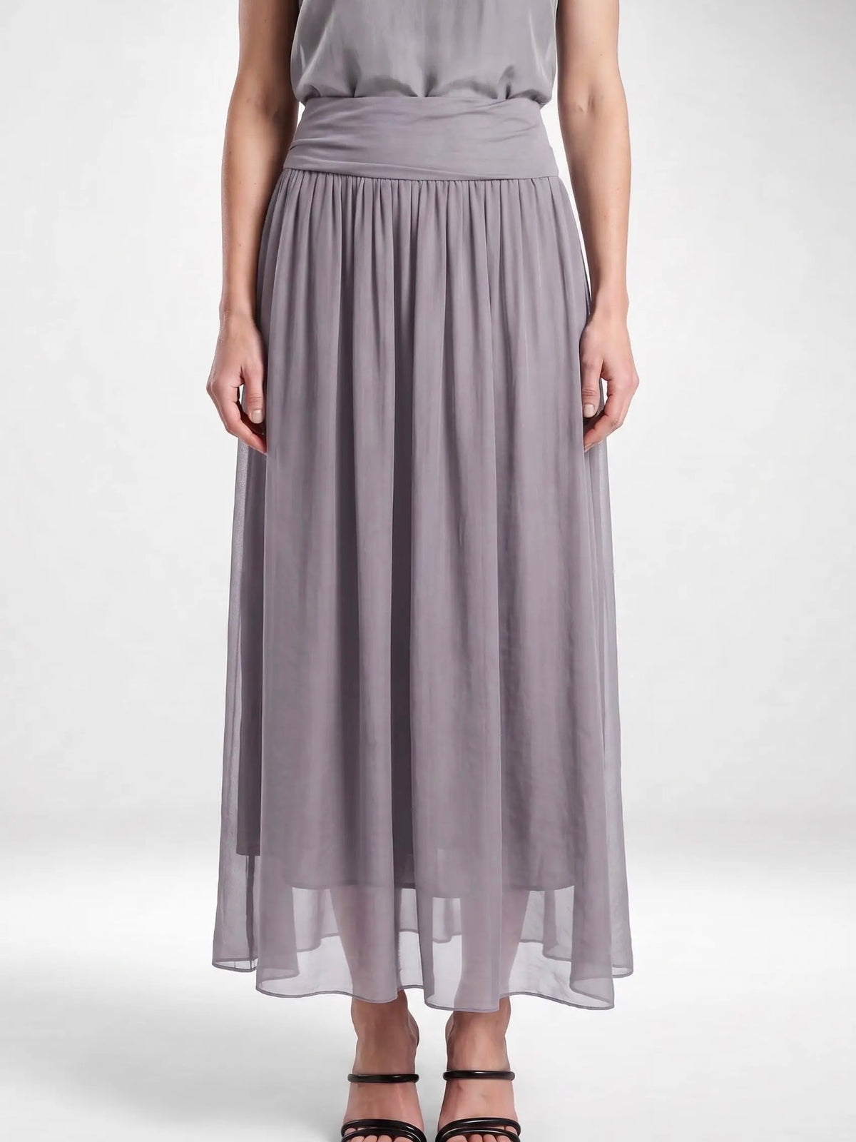 Italian Silk Foldover Waist Skirt (Taupe)