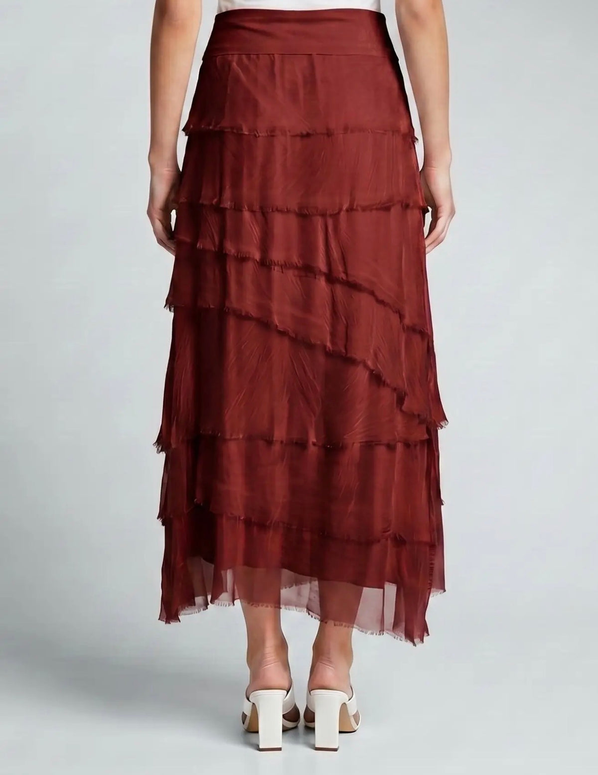 Italian Silk Ruffle Skirt (Burgundy)