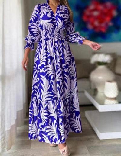 Printed Flounce Sleeve Maxi Dress