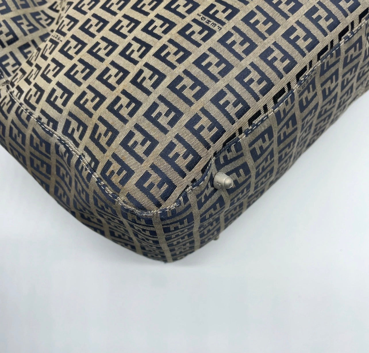Fendi Zucca Pattern Canvas FF metal Navy Blue Tote Bag