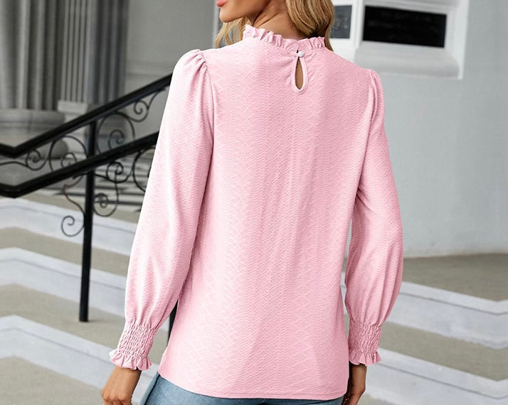 Round Neck Flounce Sleeve Blouse