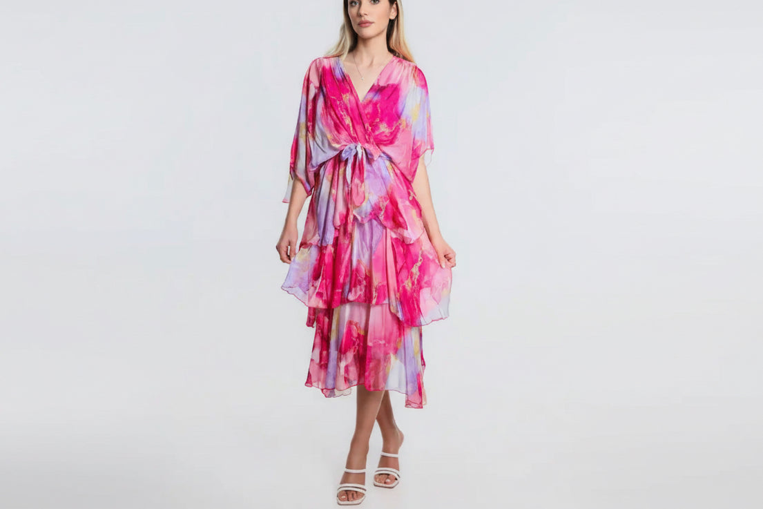 Ruffled Italian Silk Dress (Pink)