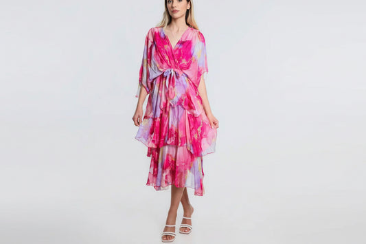 Ruffled Italian Silk Dress (Pink)