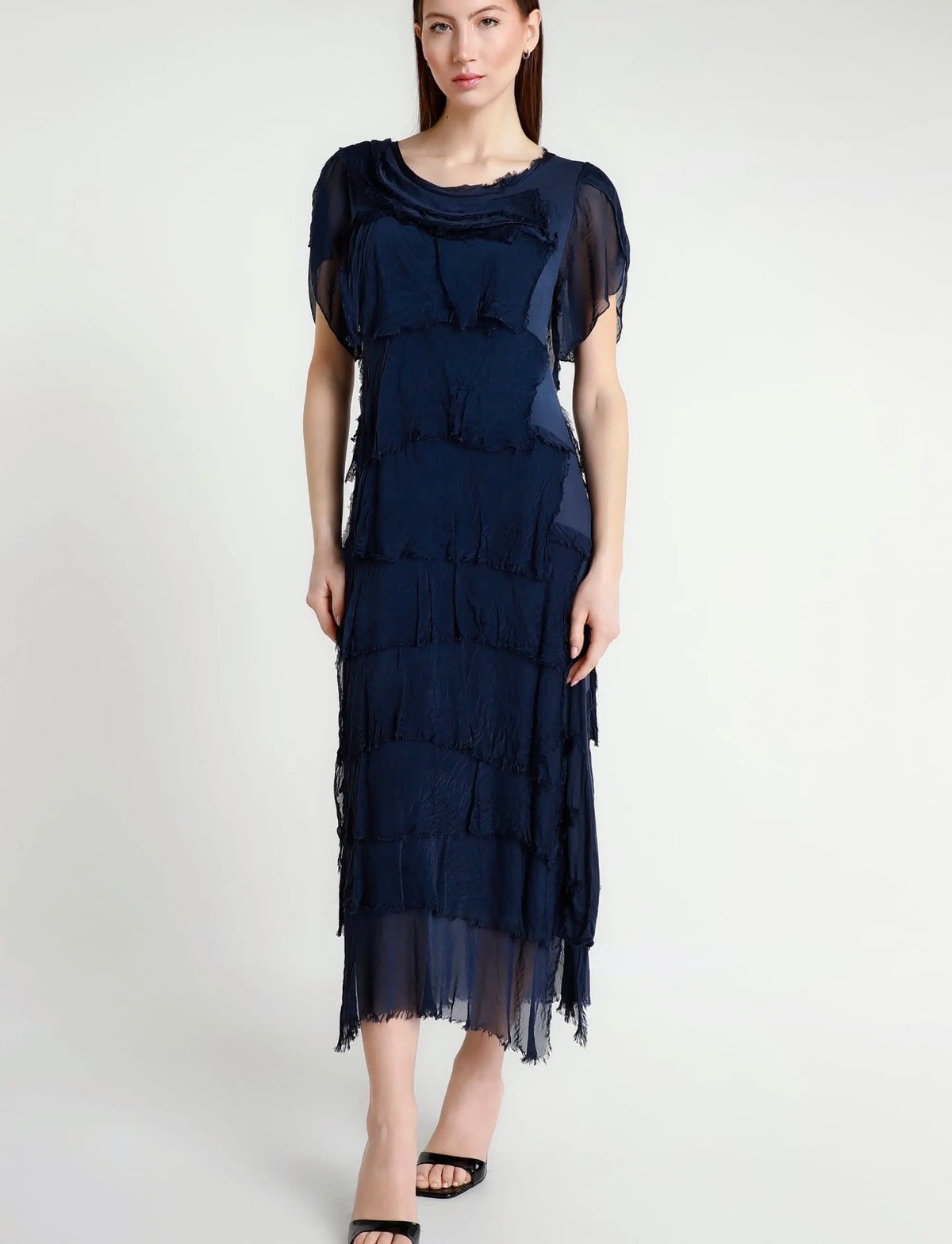 Italian Silk Miriam Short Sleeve Ruffle Dress