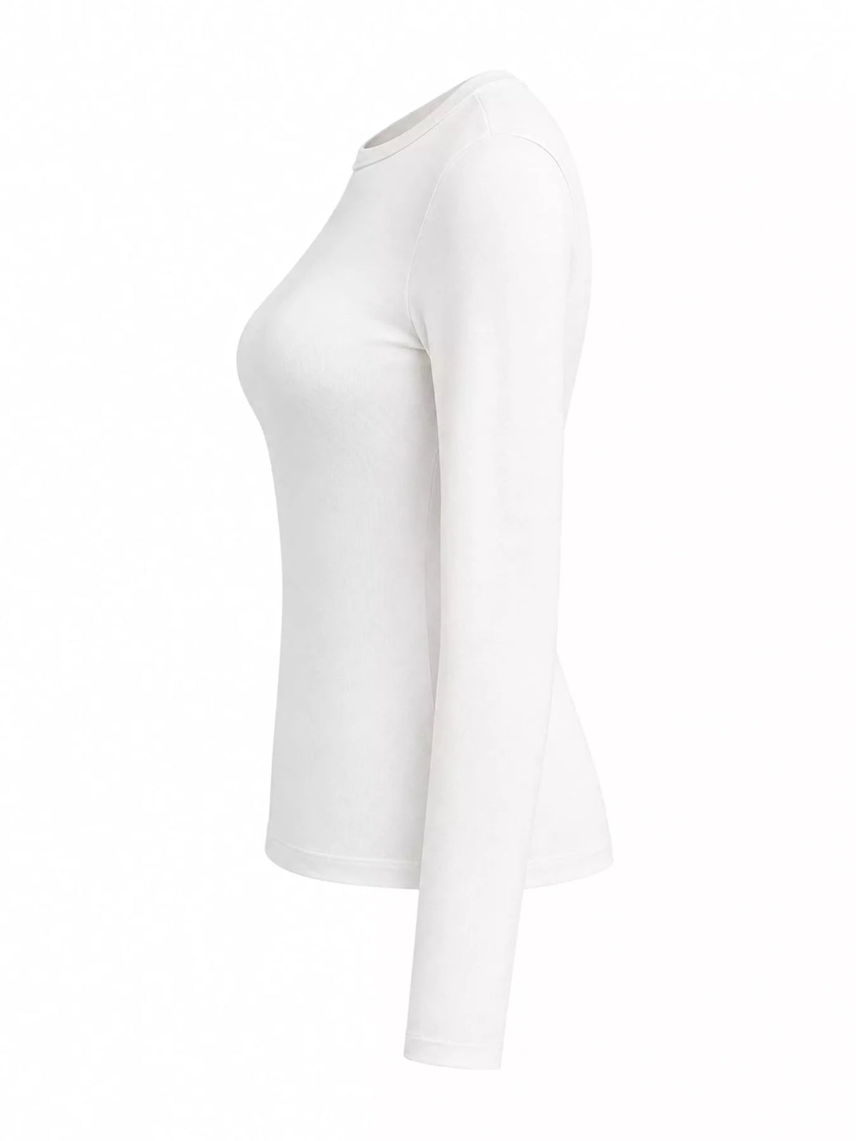 White slim-fit long sleeve crew neck T-shirt, plus size style.