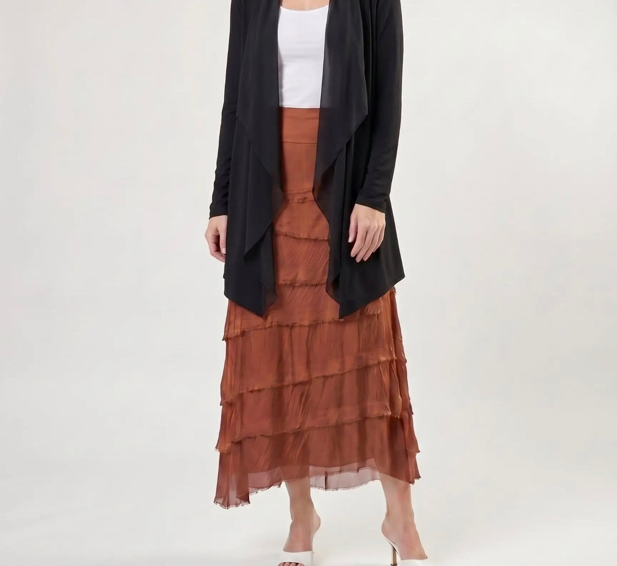 Italian Silk Ruffle Skirt (Rust)