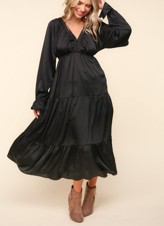 Haptics Flounce Sleeve Tiered Midi Dress with Pockets